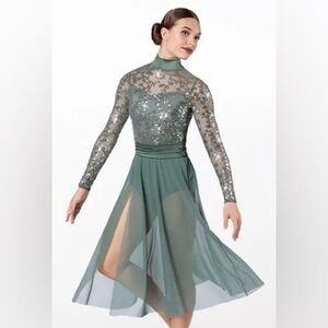 Weissman Showtime Begin Again Dance Costume Dress Green Sequined Small Adult